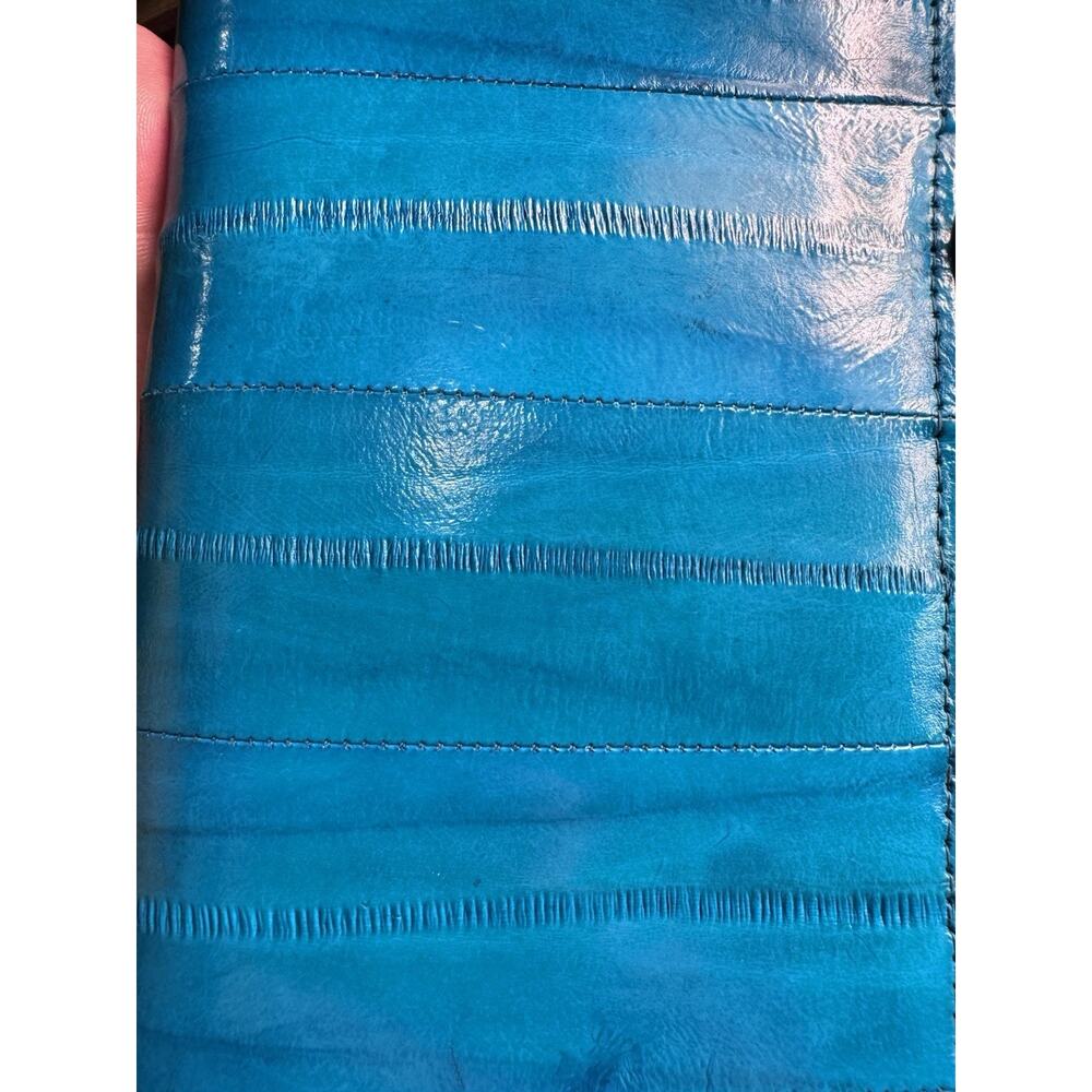Eel Skin Leather Wallet Turquoise Blue Organizer Clutch + Keychain Vintage Teal - Picture 12 of 15